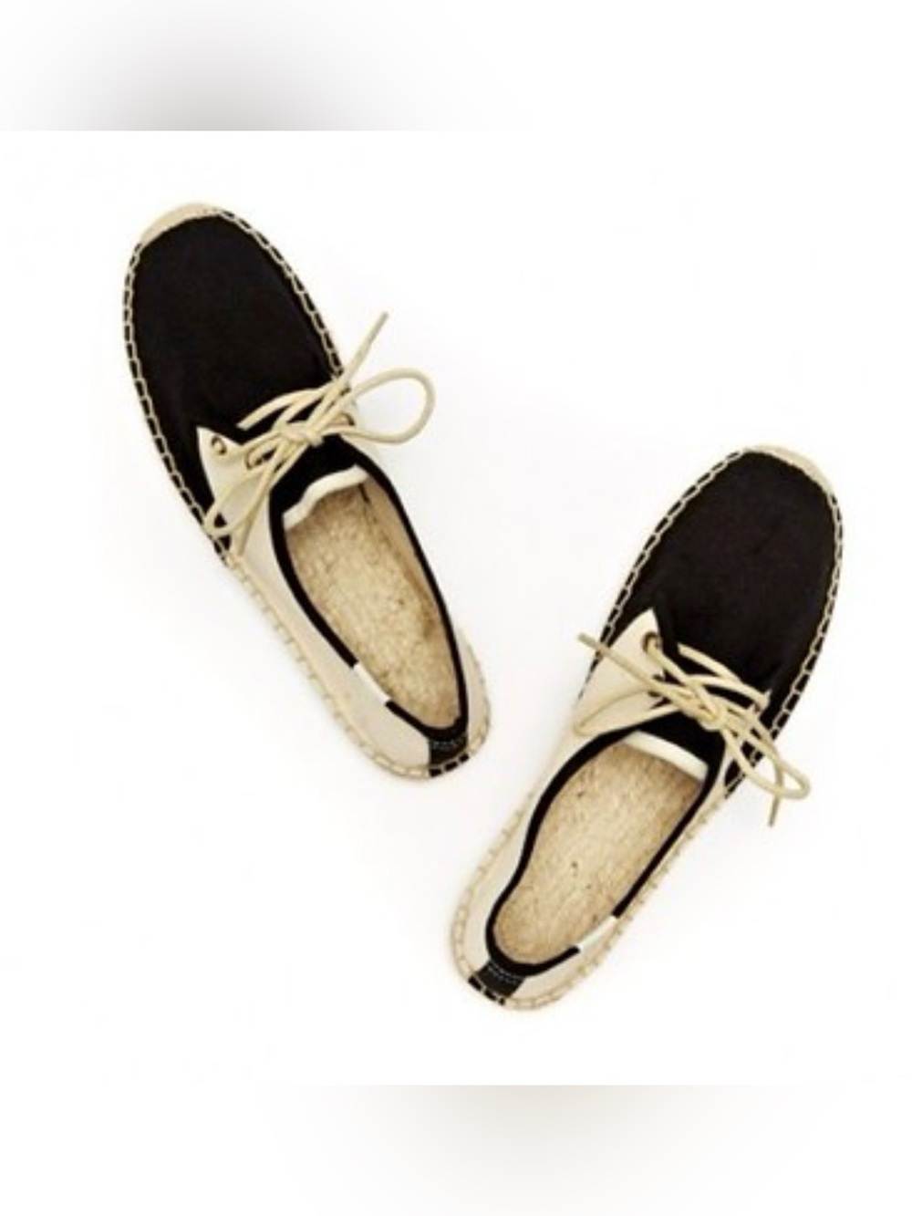 Soludos Black and Cream Lace-Up Espadrille Flats